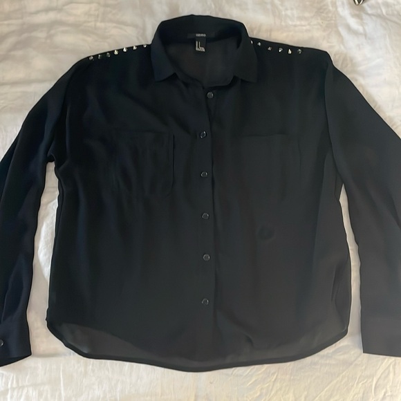 Forever 21 Tops - Forever 21 Black Sheer Studded Long Sleeve Button Down Blouse sz S